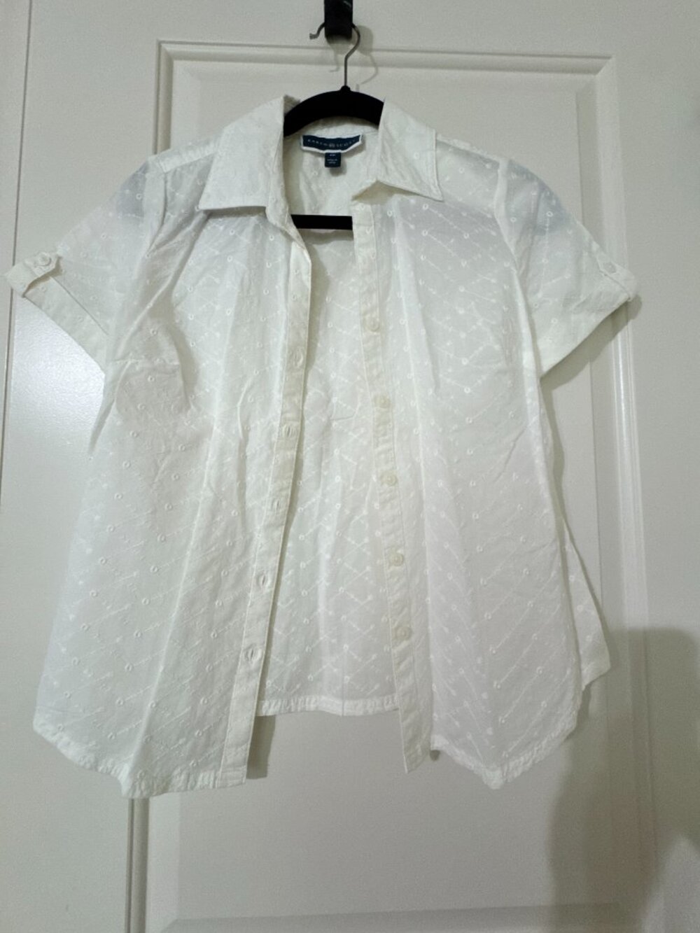 Karen Scott White Eyelet Embroidered Button-Down Shirt - Petite Small (PP)